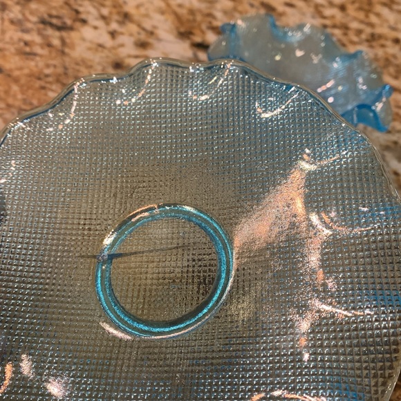 Vintage Italian Colony Glass Ruffled Edge Waffle Bowl & Plate Set Aqua Blue - Picture 9 of 12